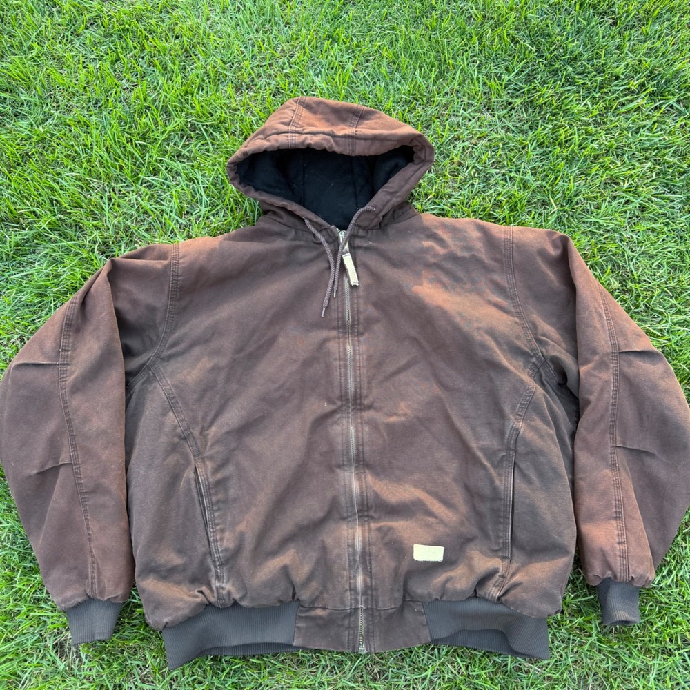 A- Berne Work Jacket Ladies 2XL Brown Canvas Quilted Hooded Active Coat WHJ51DBN